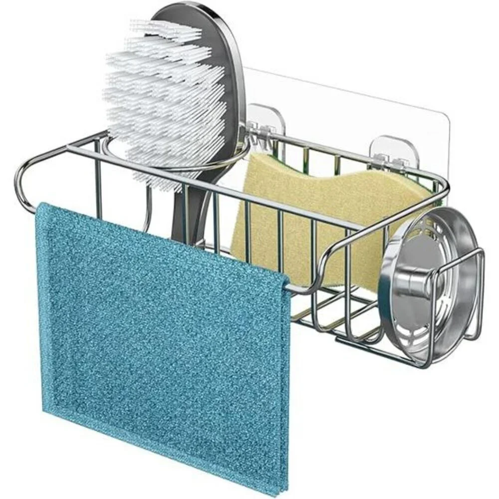 HapiRm Adhesive Sink Caddy 4 in 1 Sponge Holder Stainless Steel Kitchen Organize